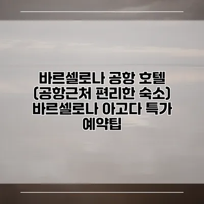 바르셀로나 공항 호텔 (공항근처 편리한 숙소) 바르셀로나 아고다 특가 예약팁