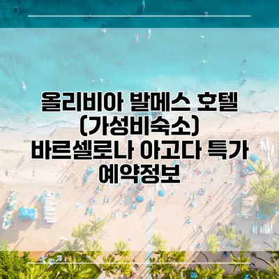 올리비아 발메스 호텔 (가성비숙소) 바르셀로나 아고다 특가 예약정보