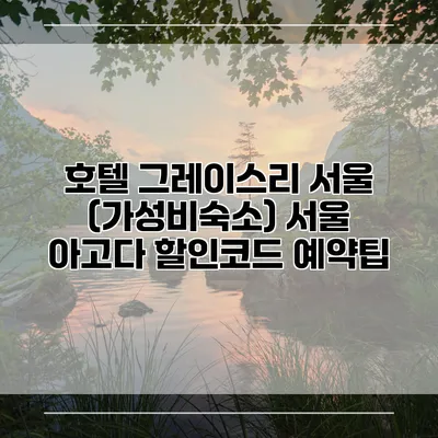 호텔 그레이스리 서울 (가성비숙소) 서울 아고다 할인코드 예약팁