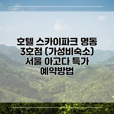 호텔 스카이파크 명동 3호점 (가성비숙소) 서울 아고다 특가 예약방법